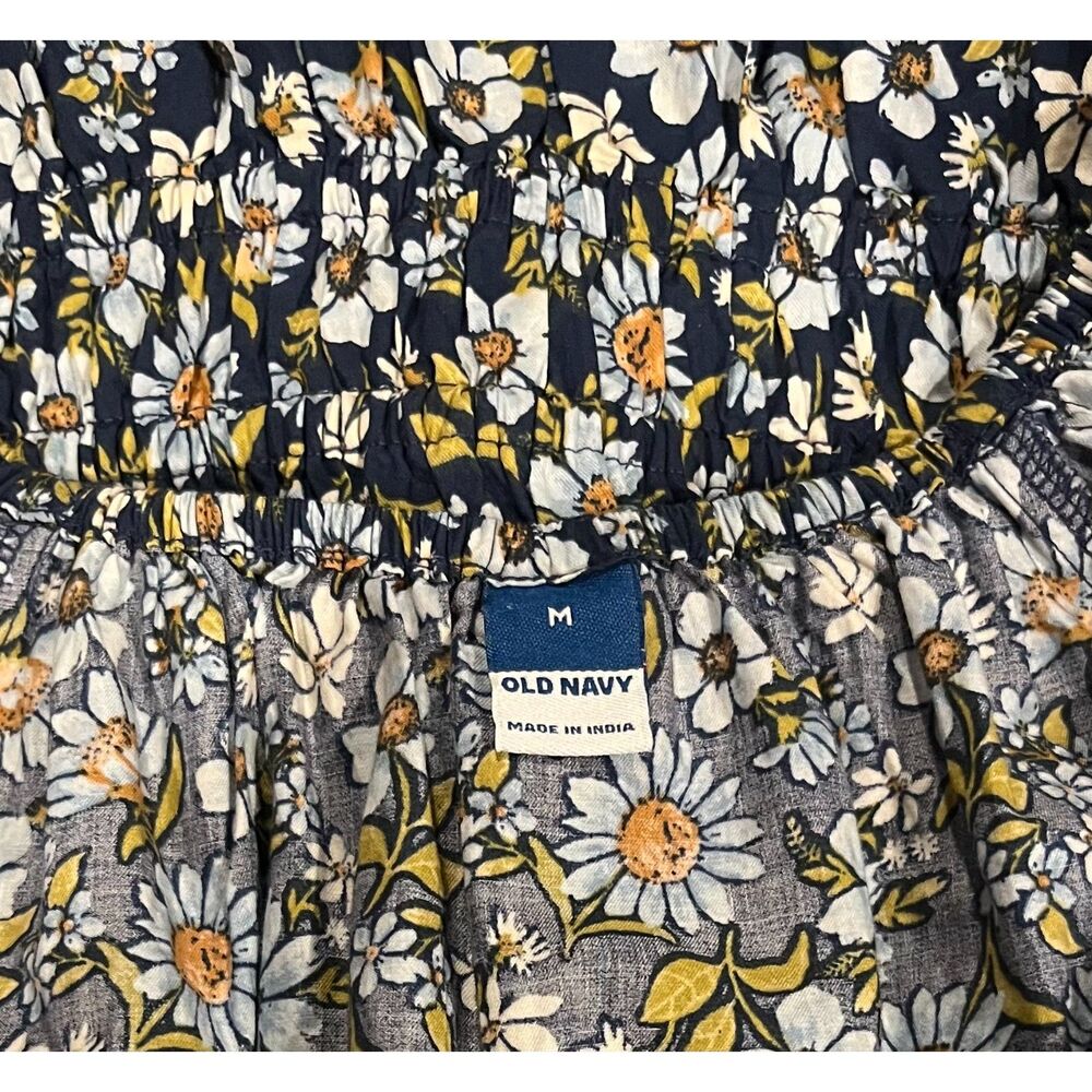 OLD NAVY Smocked V-Neck Peplum Top Blue Ditsy Floral Print Puff Sleeves Sz M NWT - Picture 6 of 8